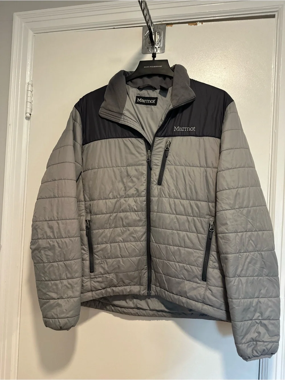 Marmot lightweight colorblock puffer jacket Sz:M gray black full-zip Outdoorsy.